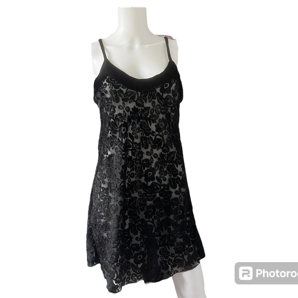 Vintage 90s Victoria's Secret Black Burnout Velvet Sleep Dress Size Medium